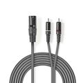 ND4554 - Cavo Audio XLR Maschio a 3 Pin XLR-2x Maschio RCA 1.5m Grigio - Cavi Audio Video