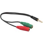 A1609 - Adattatore audio telato 20cm 1x jack 3.5mm maschio 2x jack 3.5mm femmina microfono-cuffie -  Adattatori Audio e Video