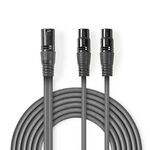 ND1180 - Cavo Audio XLR Bilanciato | Maschio a 3 Pin XLR - 2x Femmina a 3 Pin XLR | 1.5 m | Grigio - Cavi Audio Video