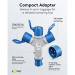 F1084 - Adattatore CEE blu da campeggio con spina 16A e 3 prese CEE 230V IP44 - Connettività