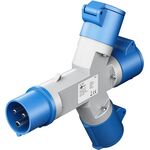 F1084 - Adattatore CEE blu da campeggio con spina 16A e 3 prese CEE 230V IP44 - Connettività